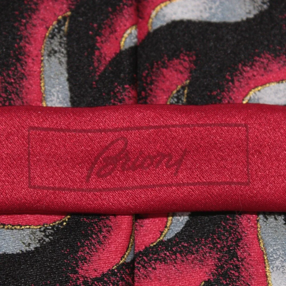 Brioni NWOT Neck Tie in Red / Black / Silver Abstract Print 100% Silk